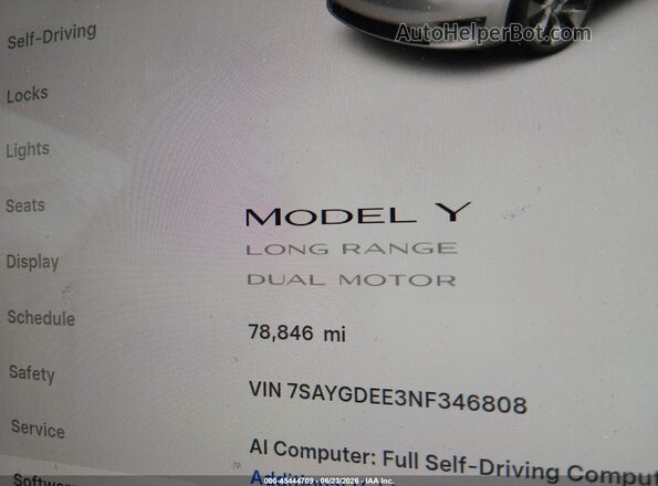 7SAYGDEE3NF346808 2022 TESLA MODEL Y White 
