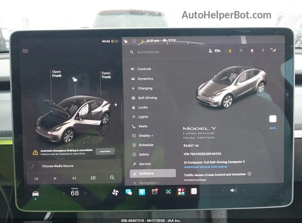 7SAYGDEE3NF401113 2022 TESLA MODEL Y Белый Вид задних сидений
