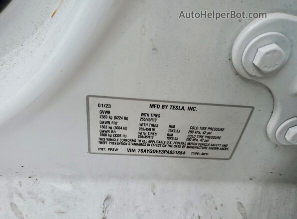 7SAYGDEE3PA051854 2023 TESLA MODEL White Widok komory silnika