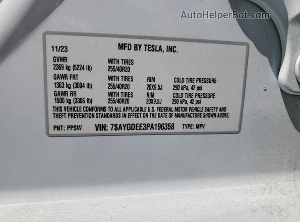 7SAYGDEE3PA196358 2023 TESLA MODEL White 