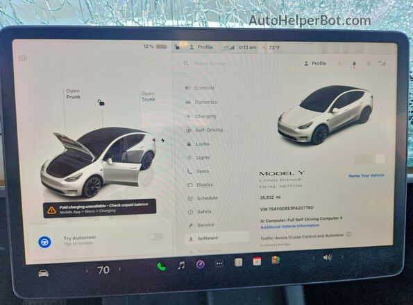 7SAYGDEE3PA207780 2023 TESLA MODEL White Widok zestawu wskaźników