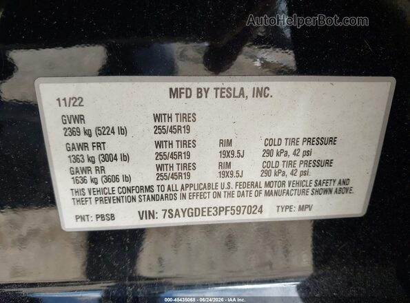 7SAYGDEE3PF597024 2023 TESLA MODEL Y Black Engine compartment view