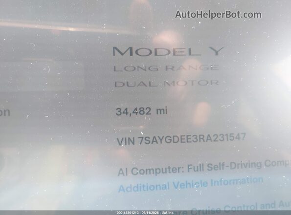 7SAYGDEE3RA231547 2024 TESLA MODEL Y Black 360 interior view