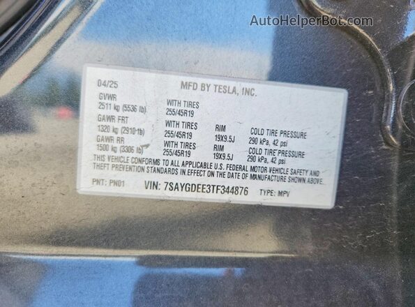 7SAYGDEE3TF344876 2026 TESLA MODEL Gray 
