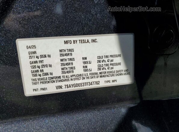7SAYGDEE3TF347762 2026 TESLA MODEL Gray 