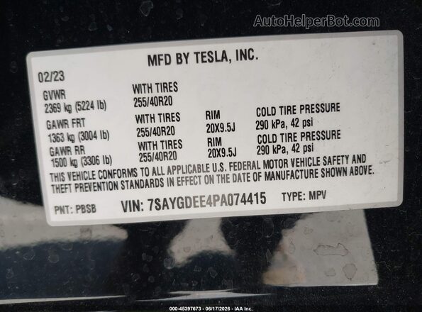 7SAYGDEE4PA074415 2023 TESLA MODEL Y Черный Вид подкапотного пространства