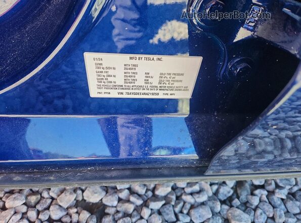 7SAYGDEE4RA219259 2024 TESLA MODEL Blue VIN sticker view