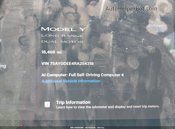 7SAYGDEE4RA254318 2024 TESLA MODEL Y Blue Widok tylnych siedzeń
