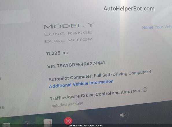7SAYGDEE4RA274441 2024 TESLA MODEL Y Gray 