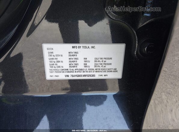 7SAYGDEE4RF026385 2024 TESLA MODEL Y Черный Вид подкапотного пространства