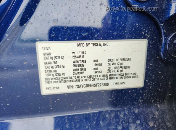 7SAYGDEE4SF275808 2025 TESLA MODEL Blue Շարժիչի բաժամունքի տեսք