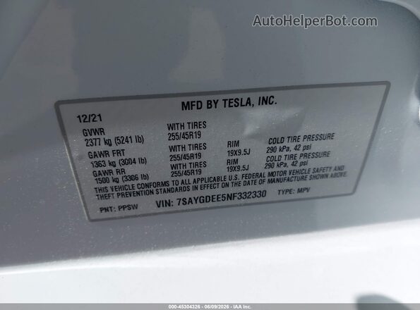 7SAYGDEE5NF332330 2022 TESLA MODEL Y Белый 