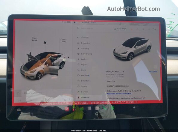 7SAYGDEE5NF332330 2022 TESLA MODEL Y Белый 
