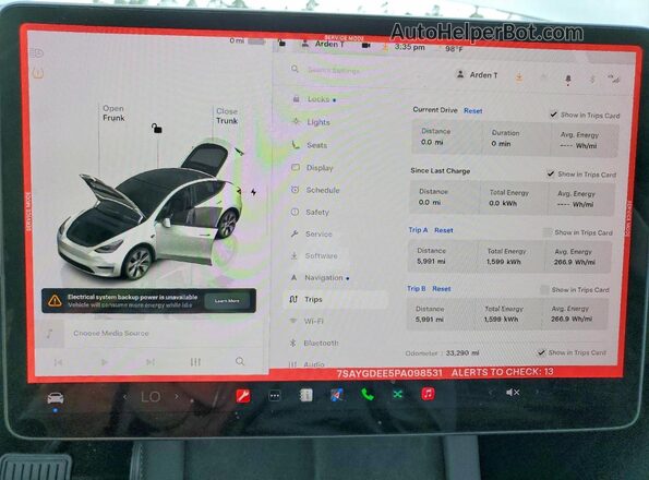 7SAYGDEE5PA098531 2023 TESLA MODEL White Սարքավորումների վահանակի տեսք