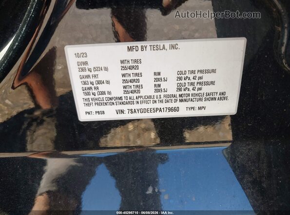 7SAYGDEE5PA179660 2023 TESLA MODEL Y Black ძრავის განყოფილების ხედი