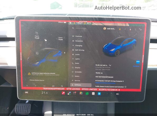7SAYGDEE5PF692281 2023 TESLA MODEL Y Blue Widok tylnych siedzeń