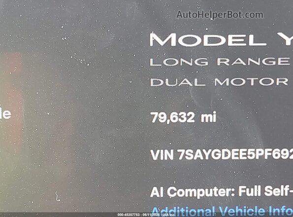 7SAYGDEE5PF692281 2023 TESLA MODEL Y Blue 