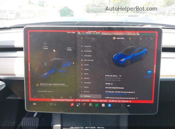7SAYGDEE5PF692281 2023 TESLA MODEL Y Blue 