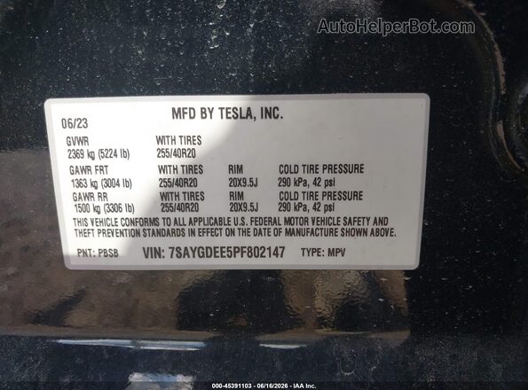 7SAYGDEE5PF802147 2023 TESLA MODEL Y Черный Вид подкапотного пространства