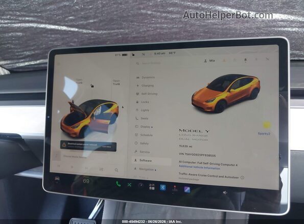 7SAYGDEE5PF938505 2023 TESLA MODEL Y Белый Вид задних сидений