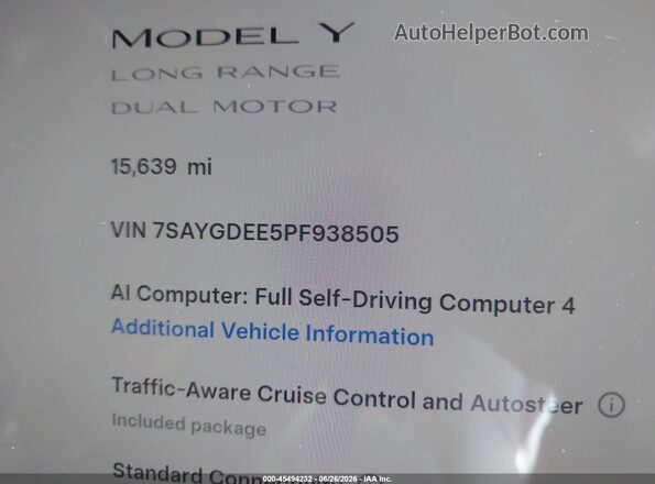 7SAYGDEE5PF938505 2023 TESLA MODEL Y Белый 