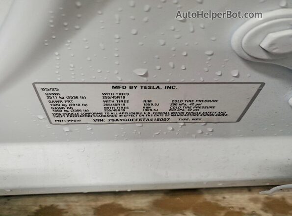 7SAYGDEE5TA415007 2026 TESLA OTHER White Вид підкапотного простору