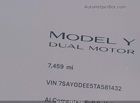 7SAYGDEE5TA581432 2026 TESLA MODEL Y Black 