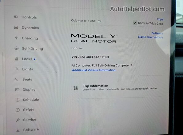 7SAYGDEE5TA671101 2026 TESLA MODEL White Սարքավորումների վահանակի տեսք