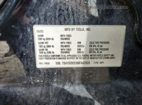 7SAYGDEE6NF447826 2022 TESLA OTHER Черный Вид наклейки с VIN-кодом