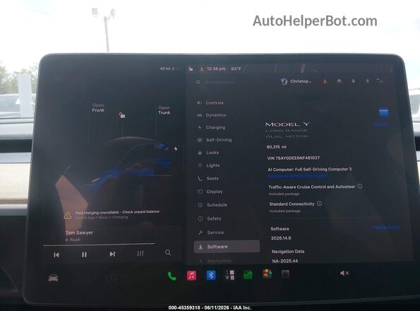 7SAYGDEE6NF481037 2022 TESLA MODEL Y Blue Rear seats view