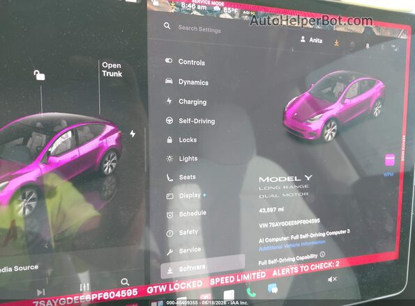 7SAYGDEE6PF604595 2023 TESLA MODEL Y Blue Widok tylnych siedzeń