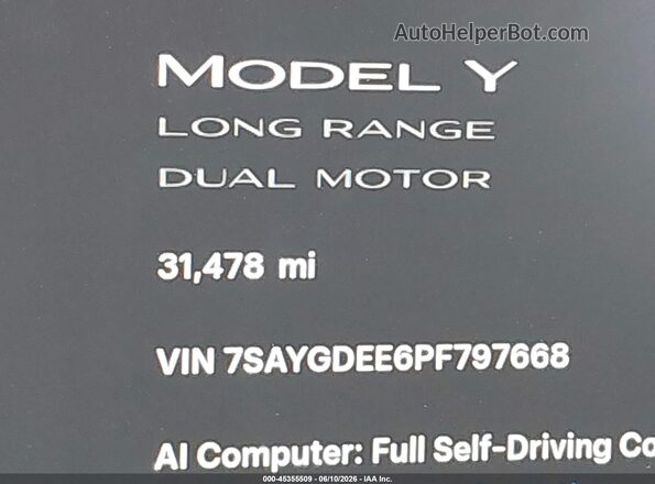 7SAYGDEE6PF797668 2023 TESLA MODEL Y Gray Հետևի նստատեղերի տեսք