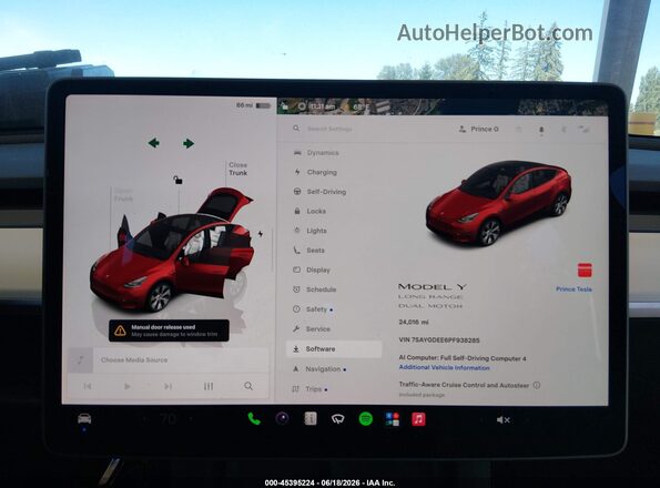 7SAYGDEE6PF938285 2023 TESLA MODEL Y Красный Вид задних сидений