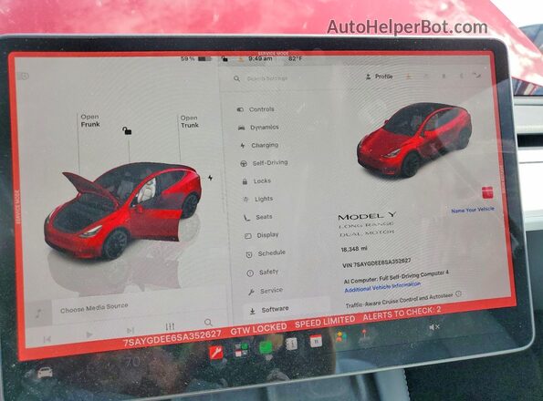 7SAYGDEE6SA352627 2025 TESLA MODEL Red Instrument cluster view