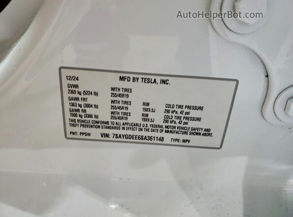 7SAYGDEE6SA361148 2025 TESLA MODEL White Engine compartment view