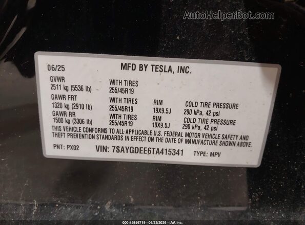 7SAYGDEE6TA415341 2026 TESLA MODEL Y Black Widok komory silnika