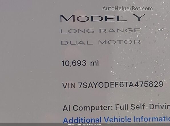 7SAYGDEE6TA475829 2026 TESLA MODEL Y Серый 