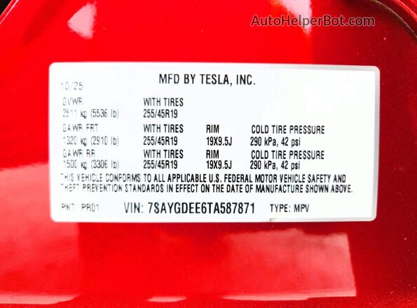 7SAYGDEE6TA587871 2026 TESLA MODEL Red 