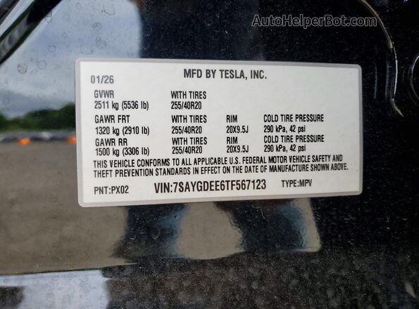 7SAYGDEE6TF567123 2026 TESLA MODEL Black Շարժիչի բաժամունքի տեսք