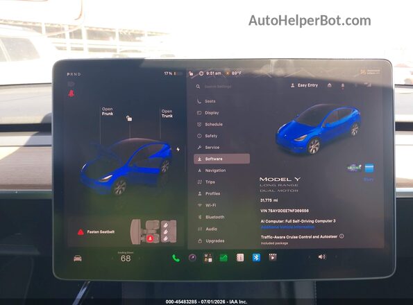 7SAYGDEE7NF369556 2022 TESLA MODEL Y Blue 