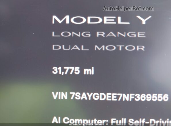 7SAYGDEE7NF369556 2022 TESLA MODEL Y Blue 