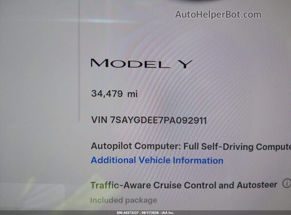 7SAYGDEE7PA092911 2023 TESLA MODEL Y White Սալոնի 360 աստիճան տեսք