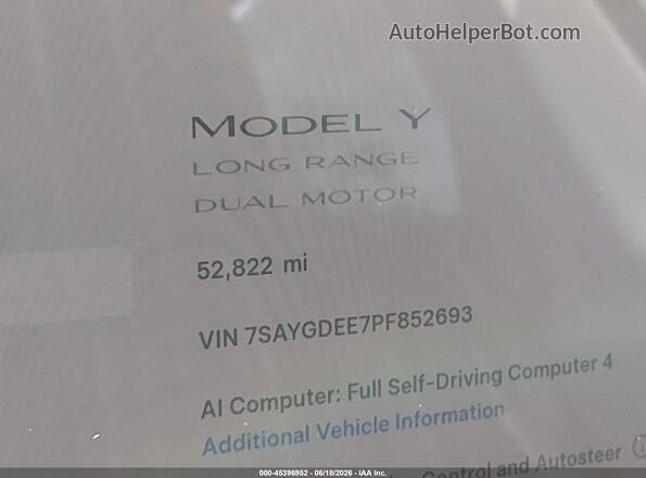 7SAYGDEE7PF852693 2023 TESLA MODEL Y Gray უკანა სავარძლების ხედი