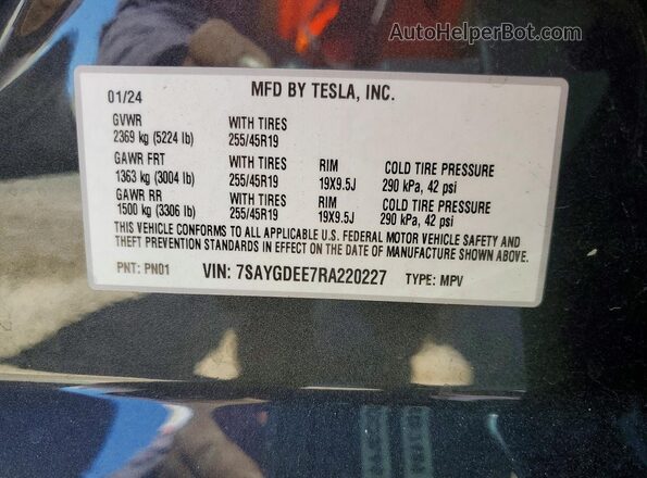 7SAYGDEE7RA220227 2024 TESLA MODEL Gray VIN sticker view