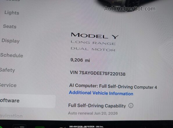 7SAYGDEE7SF220138 2025 TESLA MODEL Y Белый 