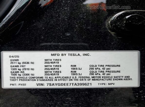 7SAYGDEE7TA399621 2026 TESLA MODEL Black 