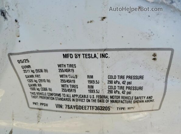 7SAYGDEE7TF363205 2026 TESLA MODEL White 