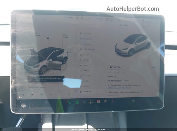 7SAYGDEE8NF449299 2022 TESLA MODEL Y Белый 