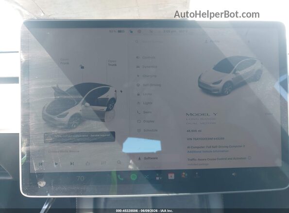7SAYGDEE8NF449299 2022 TESLA MODEL Y Белый Вид задних сидений