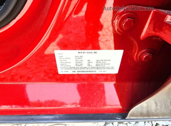 7SAYGDEE8PA026125 2023 TESLA MODEL Red VIN կոդի պիտակի տեսք
